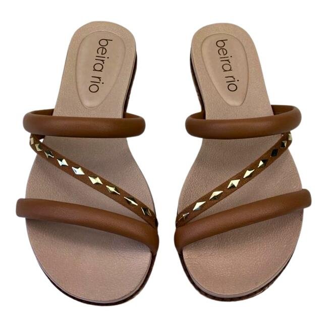 Chinelo Papete Beira Rio Napa Turim Camel/Dourado Marrom 4