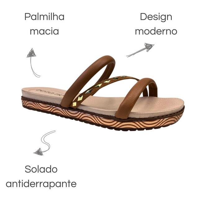 Chinelo Papete Beira Rio Napa Turim Camel/Dourado Marrom 6