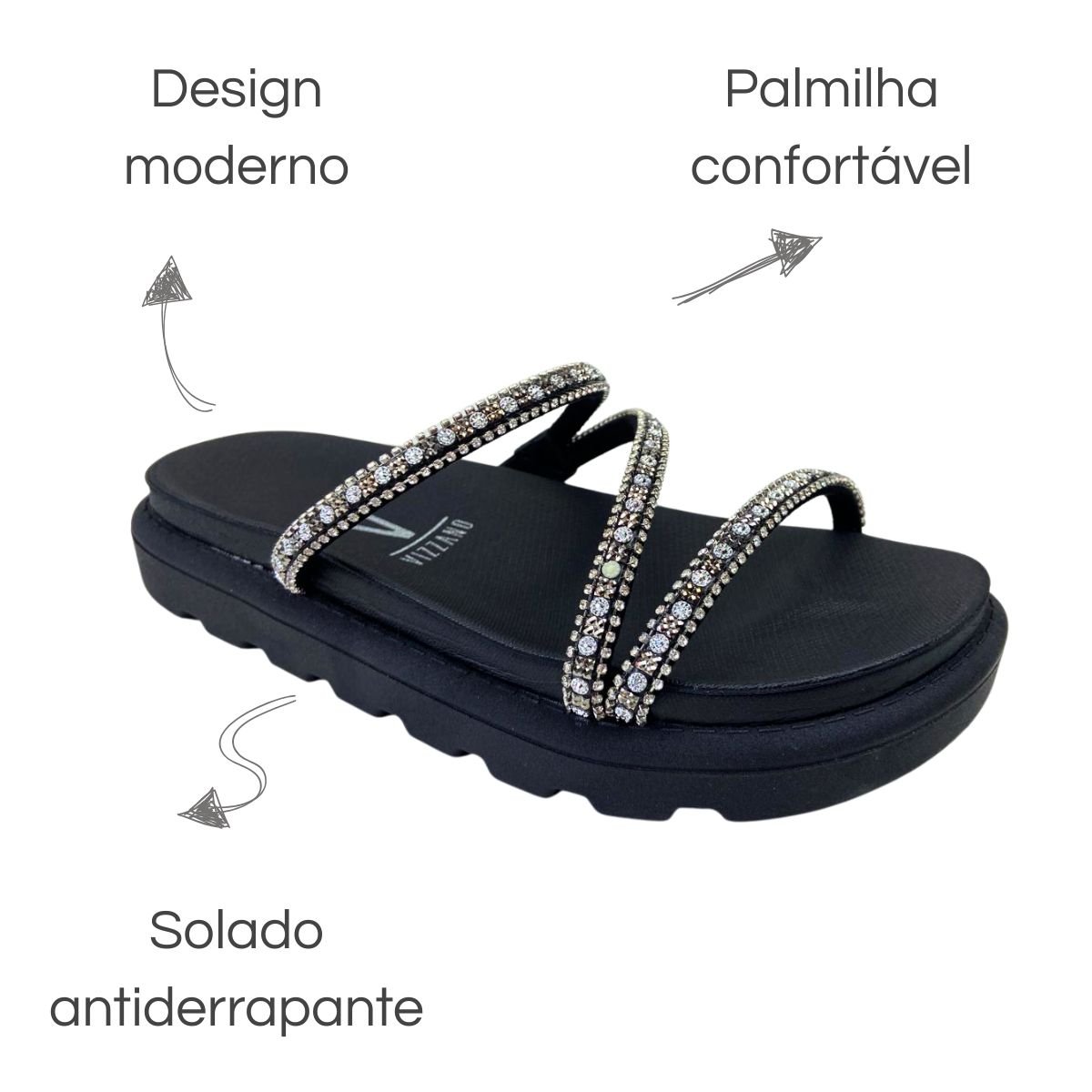 Chinelo Papete Vizzano Preto/Cristal-Black Diamond Preto 7