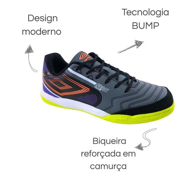 Chuteira Umbro Futsal Pro 5 Bump Club GHT/BLA/PURP Grafite 6