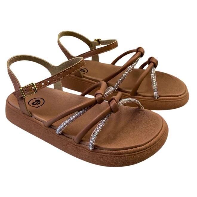 Sandália Teen Molekinha Infantil Nude/Cristal-Perola Marrom 3