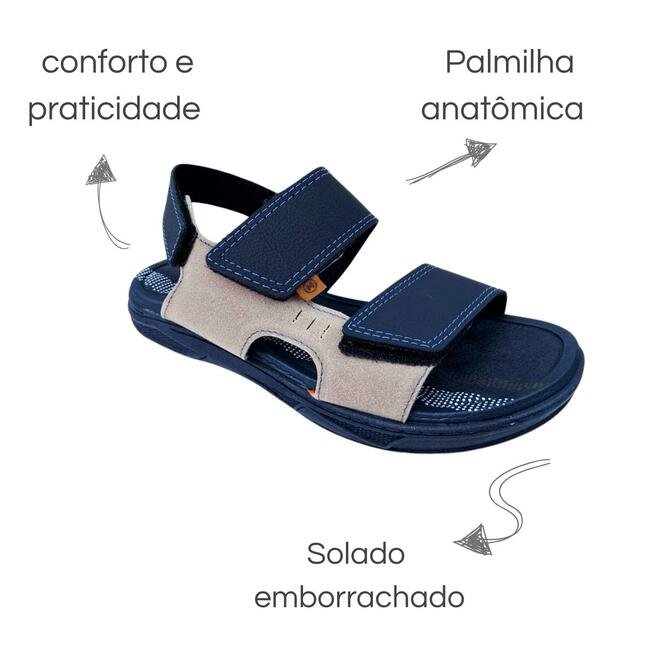 Sandália Molekinho Camurção Cinza/Marinho Menino