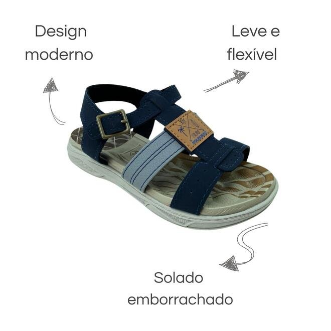 Sandália Molekinho Napa Marinho/Cinza Menino Azul Marinho 6