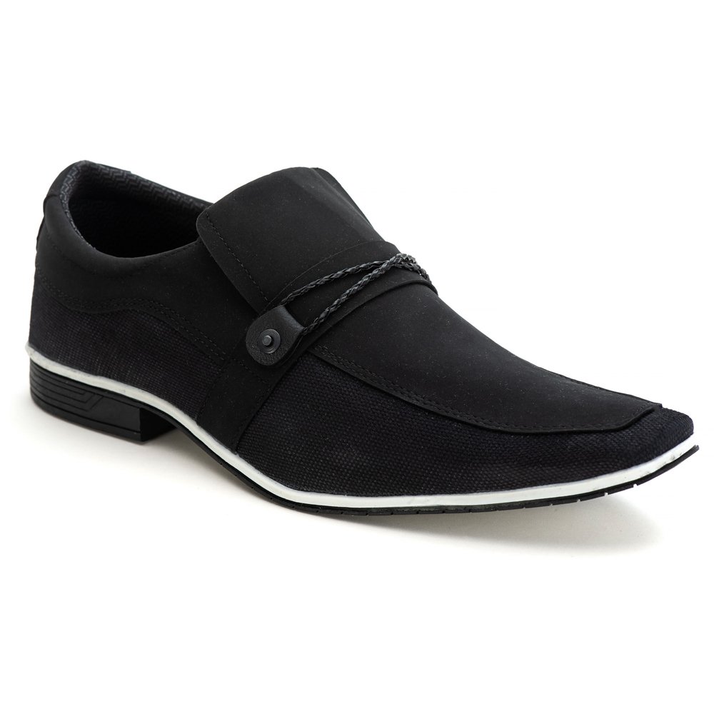 Sapato Casual Hfast Shoes Bico Quadrado sem Cadarço com Recortes Detalhe Gravata Preto 1