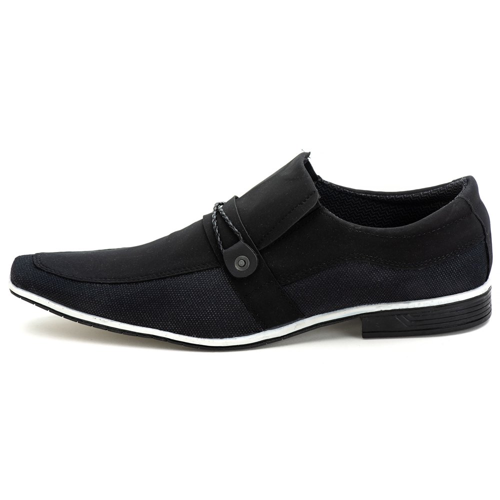 Sapato Casual Hfast Shoes Bico Quadrado sem Cadarço com Recortes Detalhe Gravata Preto 2