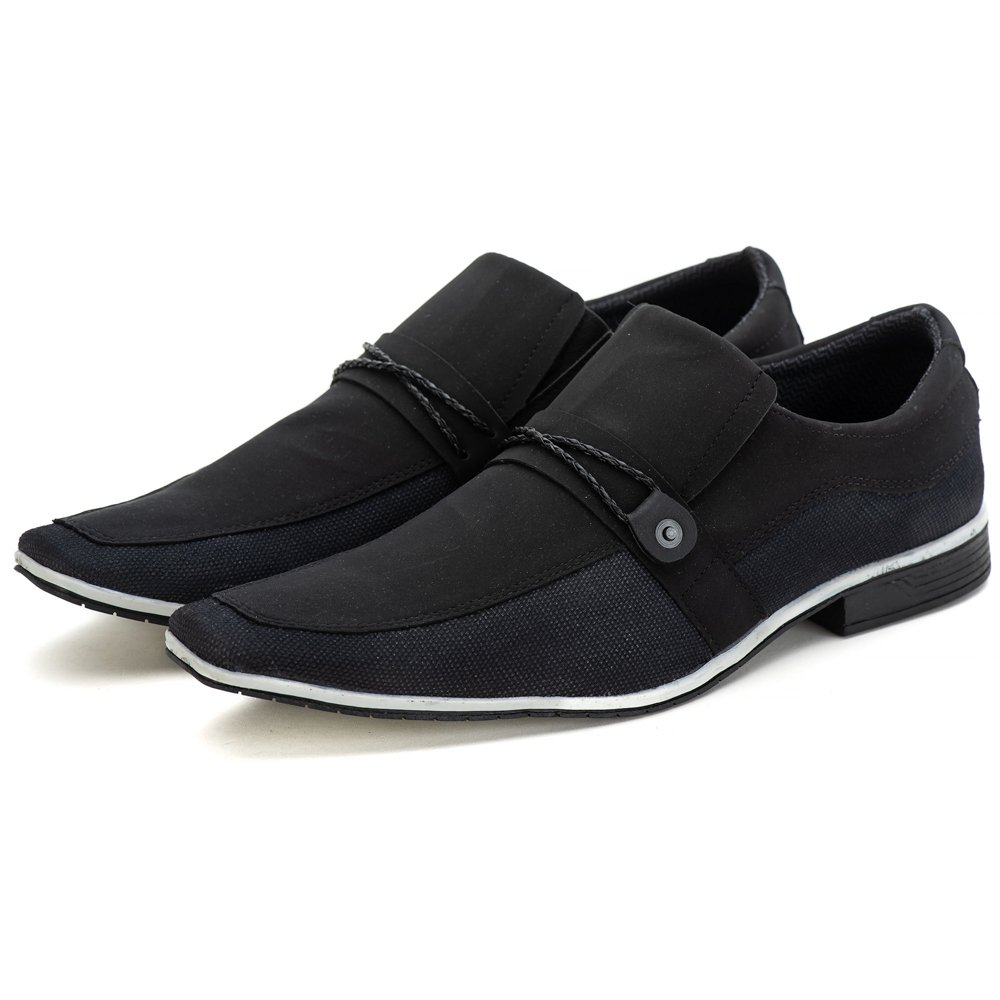 Sapato Casual Hfast Shoes Bico Quadrado sem Cadarço com Recortes Detalhe Gravata Preto 3