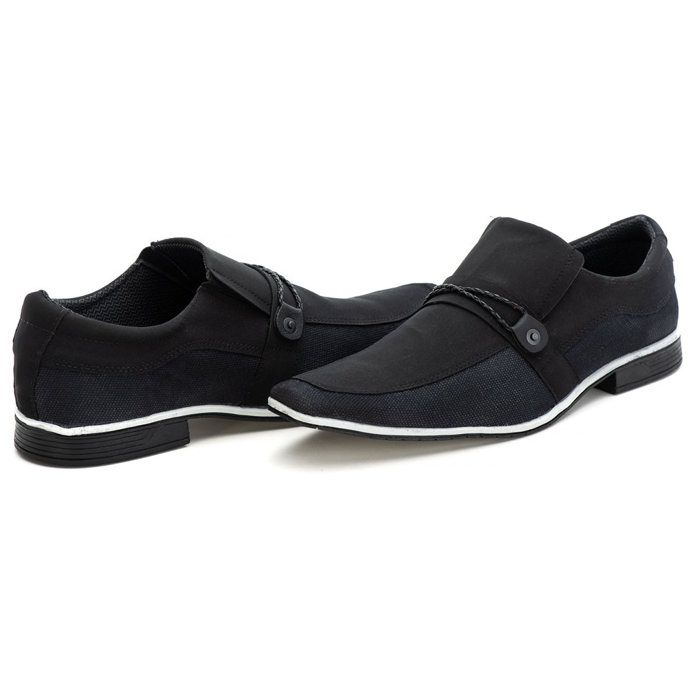 Sapato Casual Hfast Shoes Bico Quadrado sem Cadarço com Recortes Detalhe Gravata Preto 4