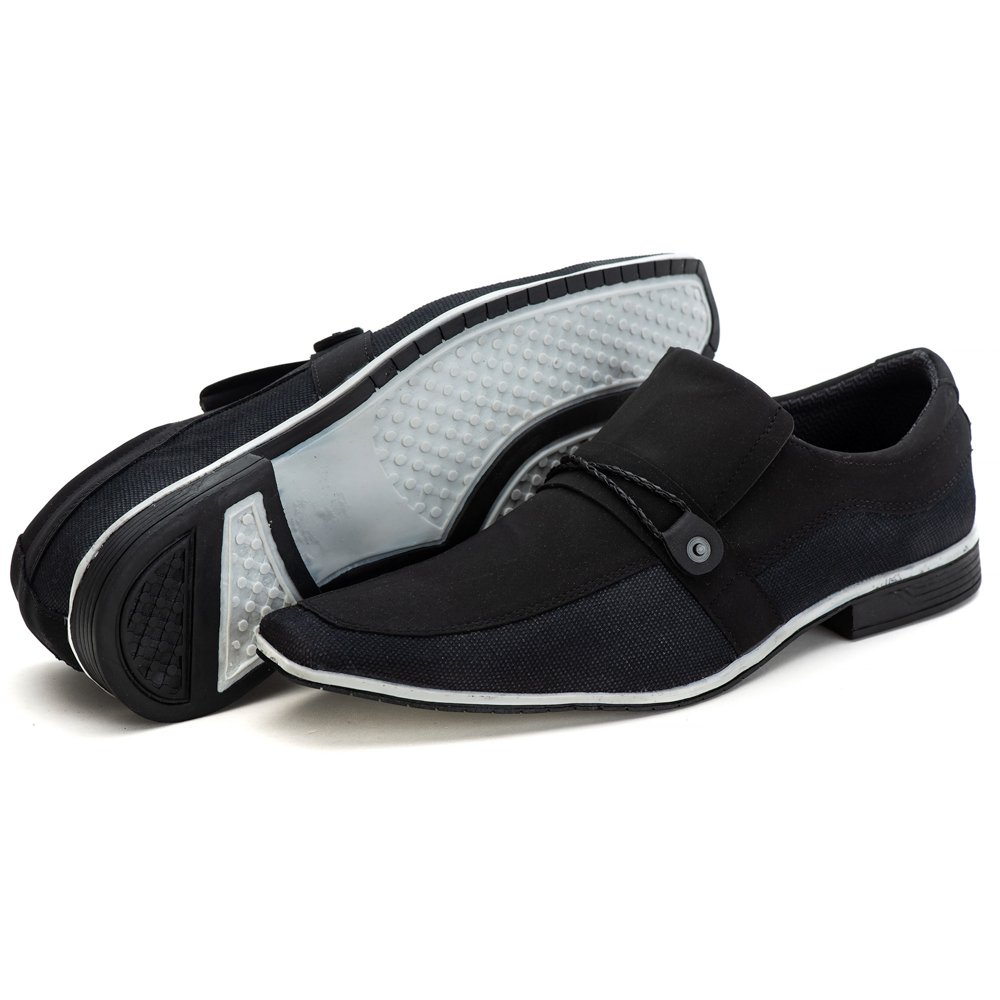 Sapato Casual Hfast Shoes Bico Quadrado sem Cadarço com Recortes Detalhe Gravata Preto 5