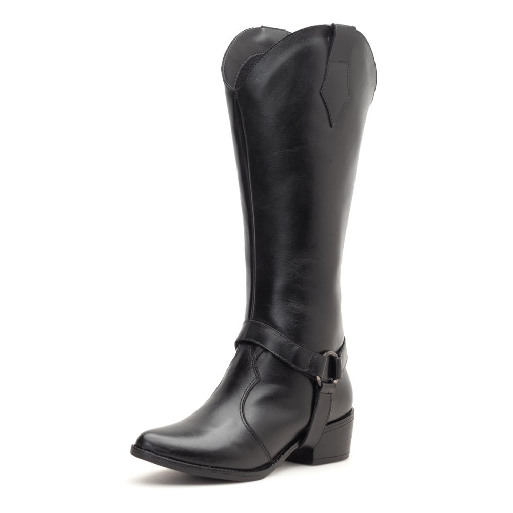 Bota Western Texana Couro Feminino 2 em 1 Capa Cano Alto Moda Country Resistente Confortável Preto 4