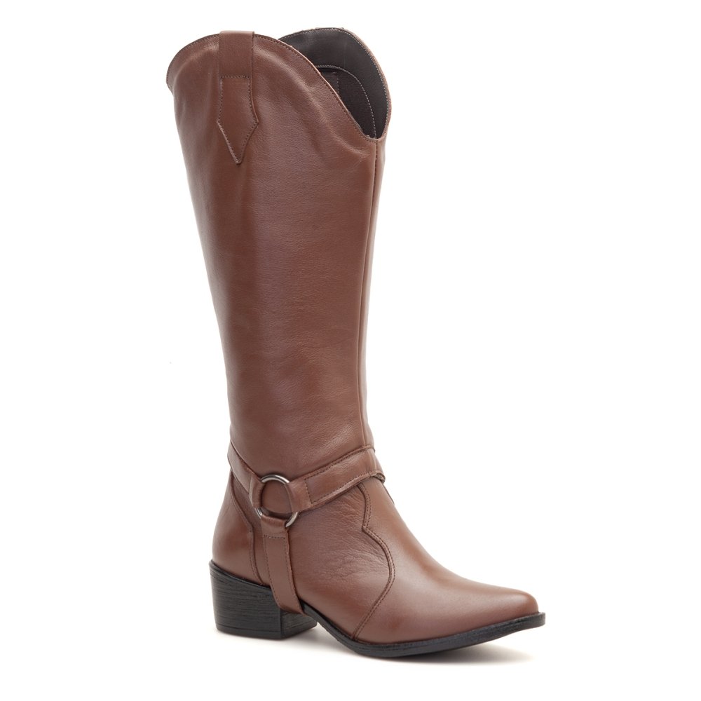 Bota Western Texana Couro Feminino 2 em 1 Capa Cano Alto Moda Country Resistente Confortável Marrom 2