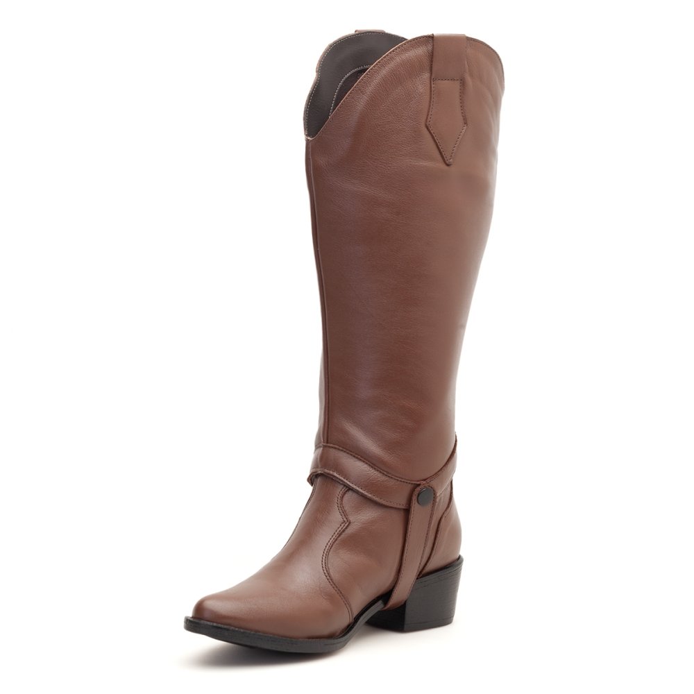 Bota Western Texana Couro Feminino 2 em 1 Capa Cano Alto Moda Country Resistente Confortável Marrom 5