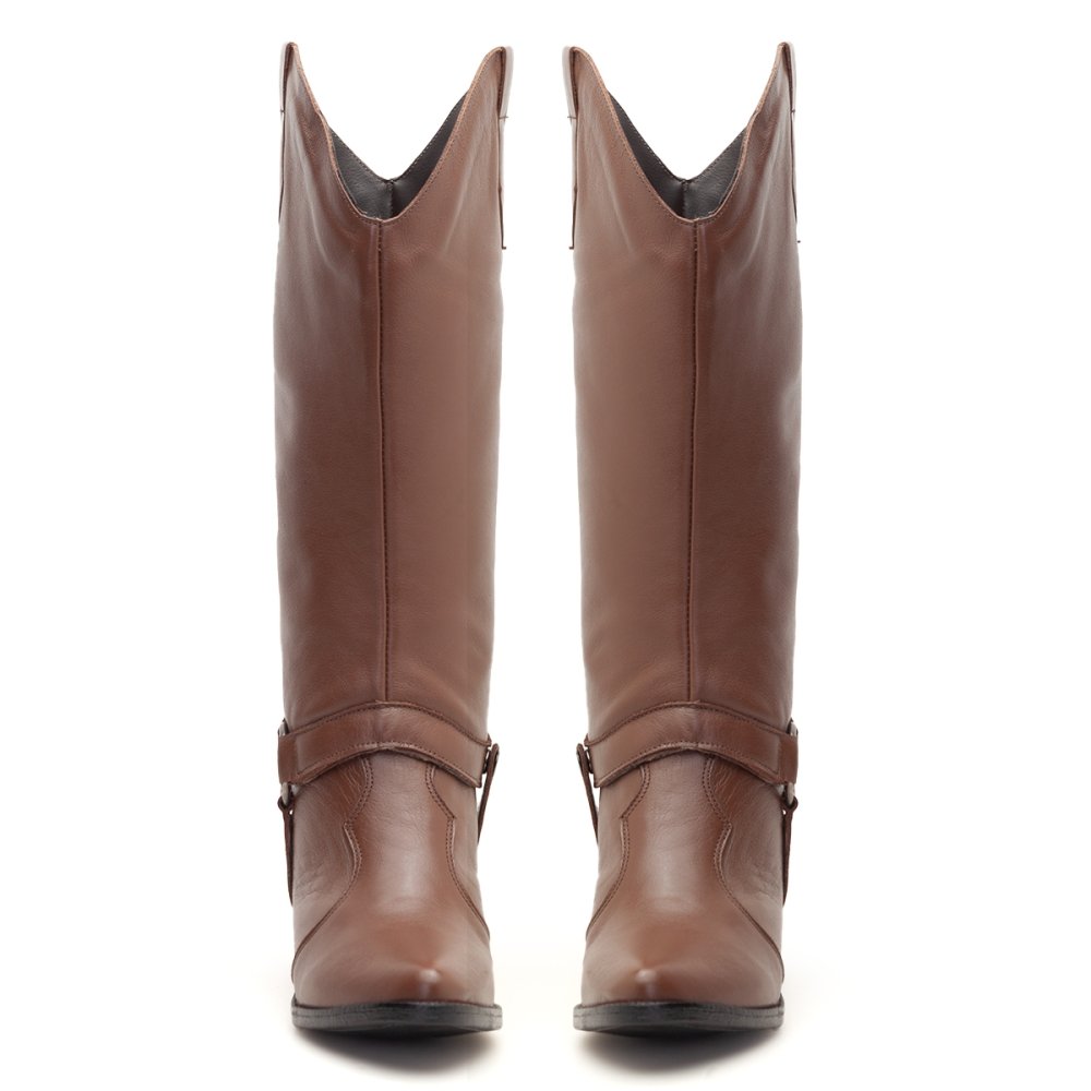 Bota Western Texana Couro Feminino 2 em 1 Capa Cano Alto Moda Country Resistente Confortável Marrom 6