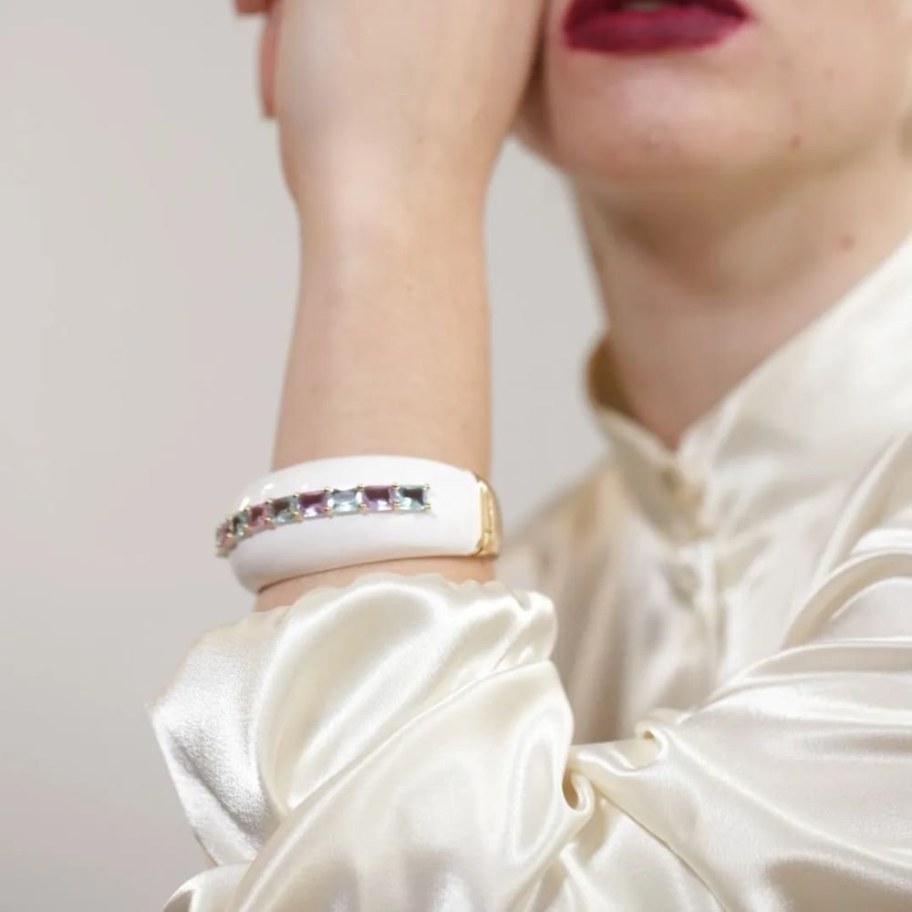 Bracelete Esmaltado Cristal Semijoia Banhado a Ouro 18K Ania Store Dourado 2