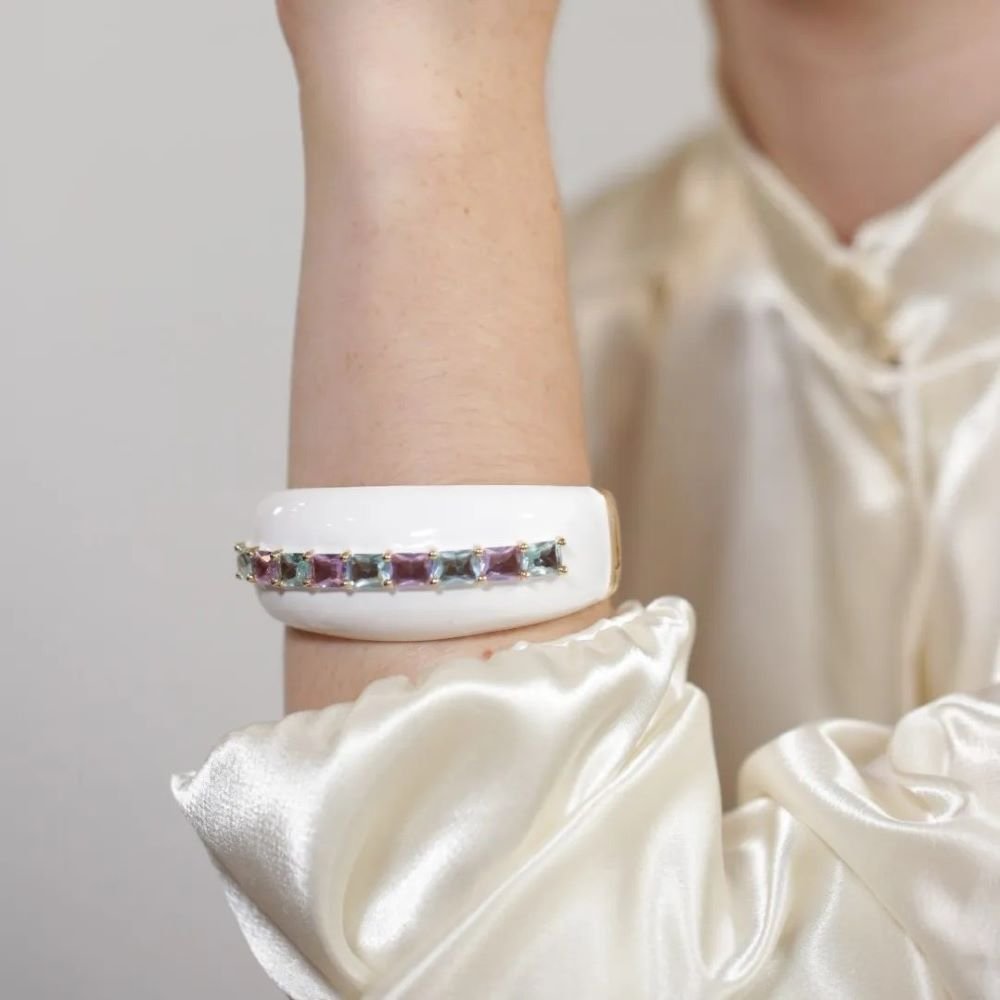 Bracelete Esmaltado Cristal Semijoia Banhado a Ouro 18K Ania Store Dourado 3