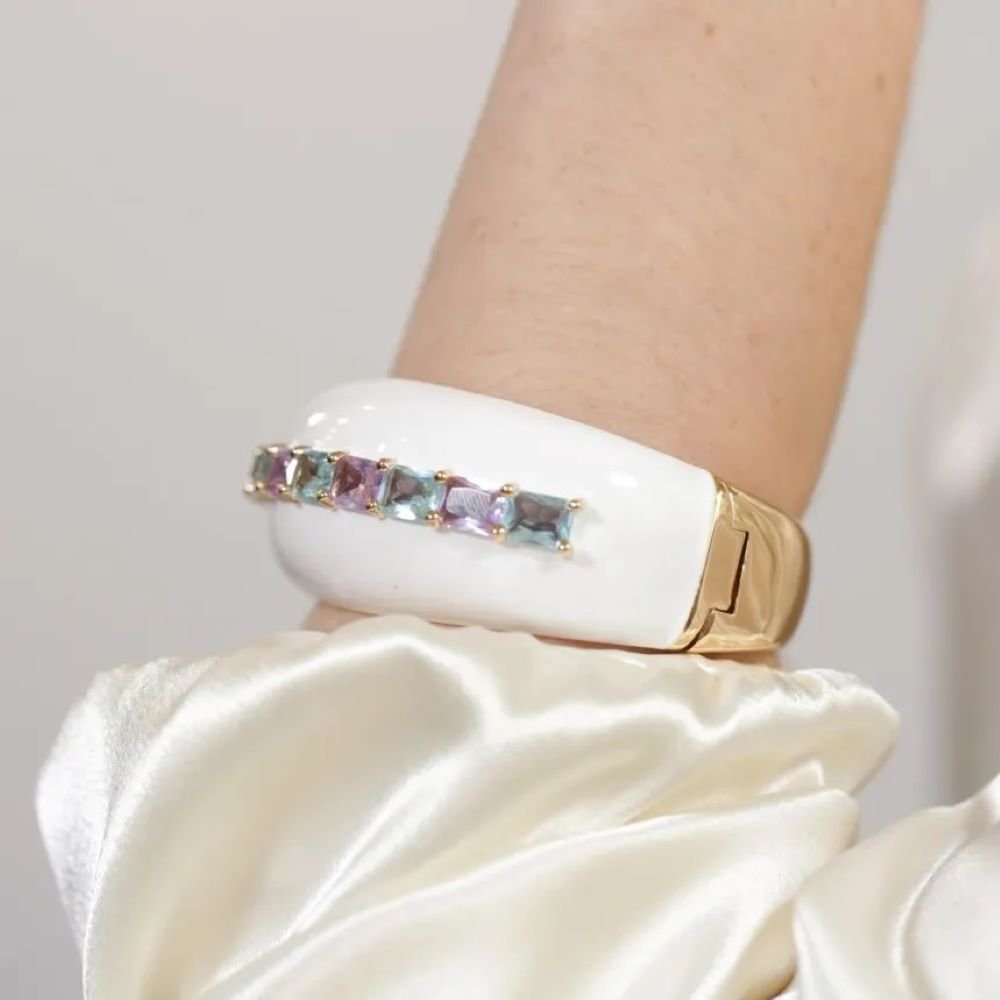 Bracelete Esmaltado Cristal Semijoia Banhado a Ouro 18K Ania Store Dourado 4