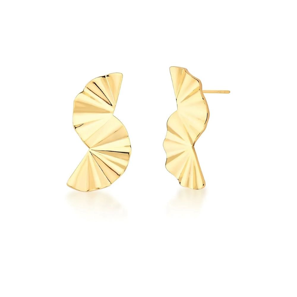 Brinco Leque Plissé Semijoia Banhado a Ouro 18K Ania Store Dourado 1