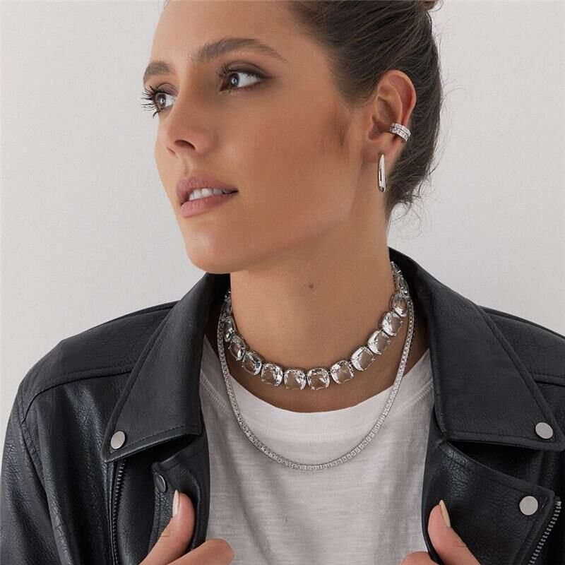 Colar Riviera Prata Brilhante com Zircônias Brancas Banhado a Ródio Branco Ania Store Isis Cinza 2