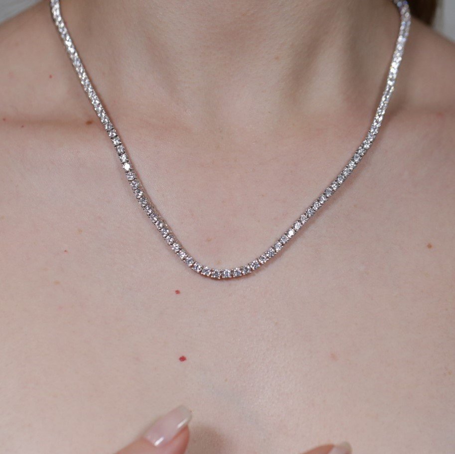 Colar Riviera Prata Brilhante com Zircônias Brancas Banhado a Ródio Branco Ania Store Isis Cinza 3