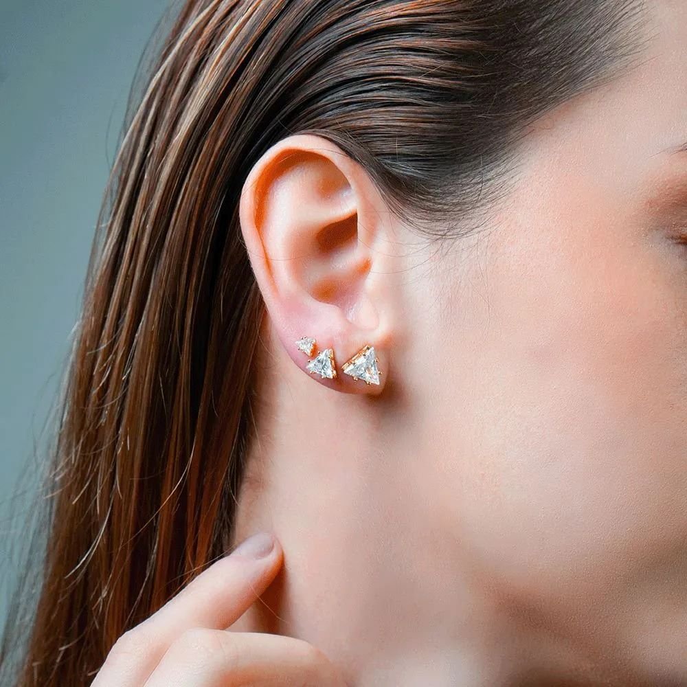 Brinco Kit Três Pares Triângulos Cristais Semijoia Banhado a Ouro 18K Ania Atore Dourado 2