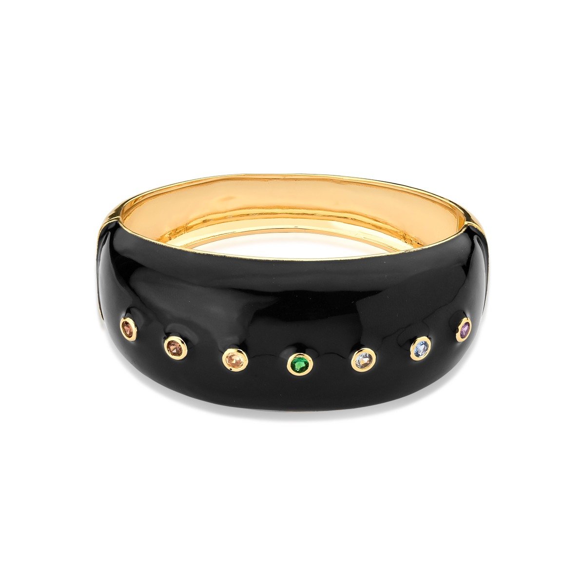 Bracelete Esmaltado com Zircônias Semijoia Banhado a Ouro 18K Irene Preto 1