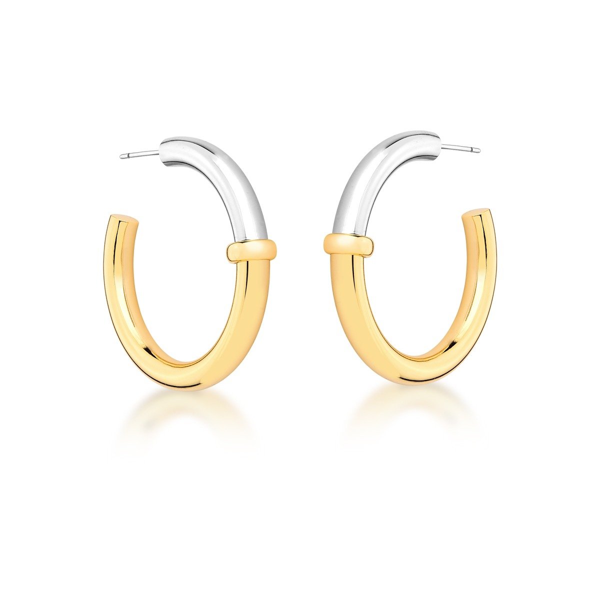 Brinco Argola Duo Semijoia Banhado a Ouro 18K e Ródio Branco Irene Dourado 1