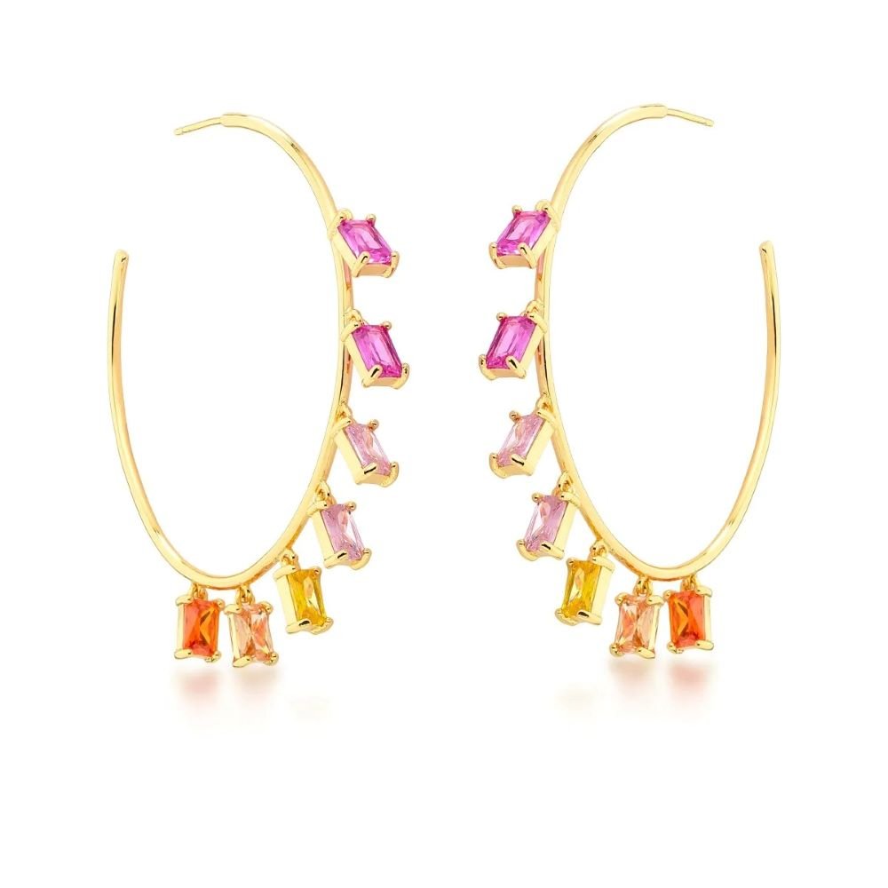 Brinco Argola com Pingente de Cristais Semijoia Banhado a Ouro18K Ania Store Dourado 1