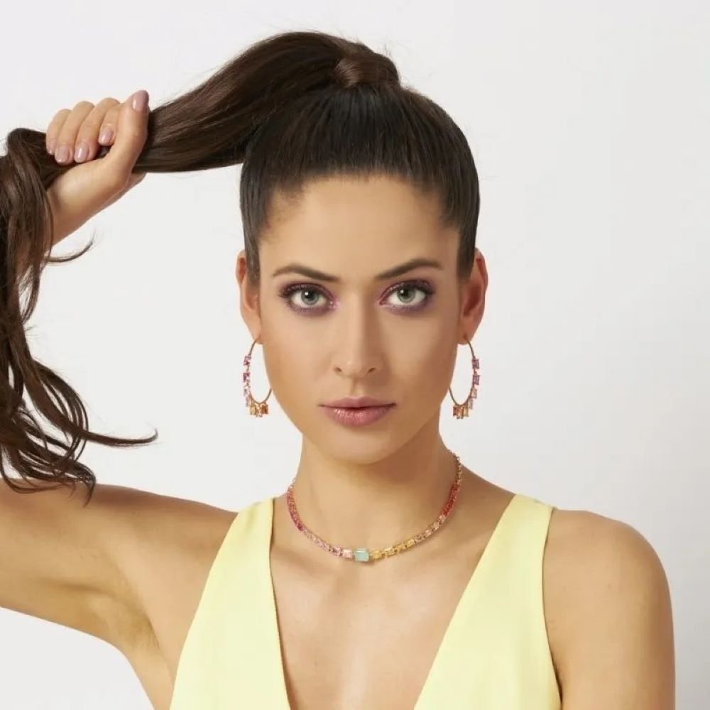 Brinco Argola com Pingente de Cristais Semijoia Banhado a Ouro18K Ania Store Dourado 3