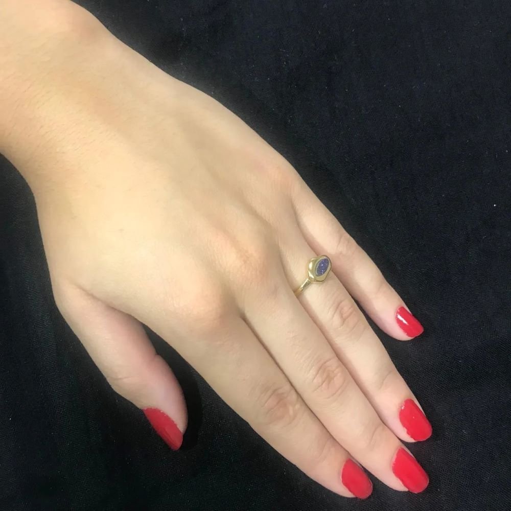 Anel com Pedra Natural Drusa Azul Semijoia Banhado a Ouro 18K Ania Store Dourado 2