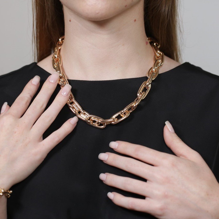 Colar com Elos Duplos Grande Semijoia Banhado a Ouro 18K Ania Store Dourado 2