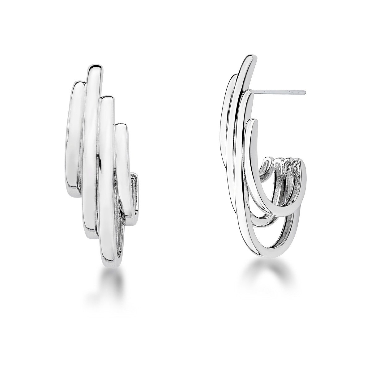 Brinco Meia Argola Quatro Elos Semijoia Banhado a Ródio Ártemis