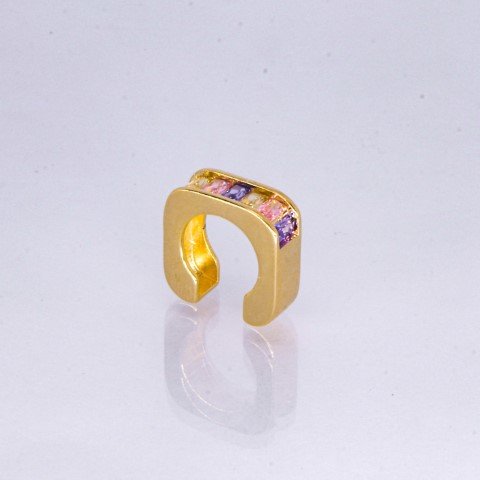 Piercing Quadrado Cristal Baguete Semijoia Banhado a Ouro 18K Ania Store Dourado 1