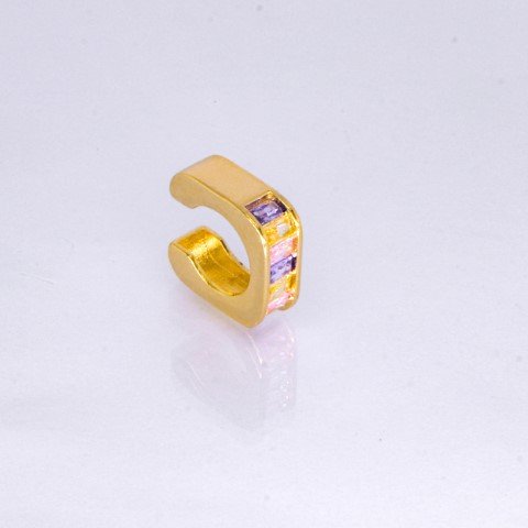 Piercing Quadrado Cristal Baguete Semijoia Banhado a Ouro 18K Ania Store Dourado 3