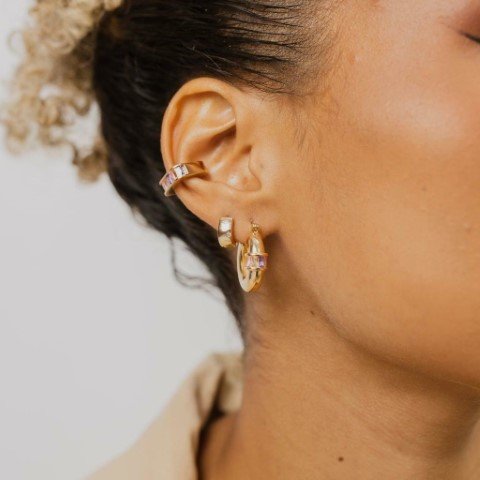 Piercing Quadrado Cristal Baguete Semijoia Banhado a Ouro 18K Ania Store Dourado 4