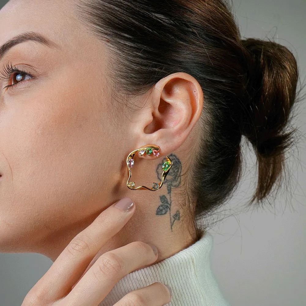 Brinco Estrela com Cristal Colorido Semijoia Banhado a Ouro 18K Ania Store Dourado 2