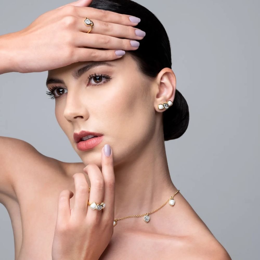 Brinco Ear Cuff com Pedra Natural Drusa Semijoia Banhado a Ouro 18K Gal Dourado 2