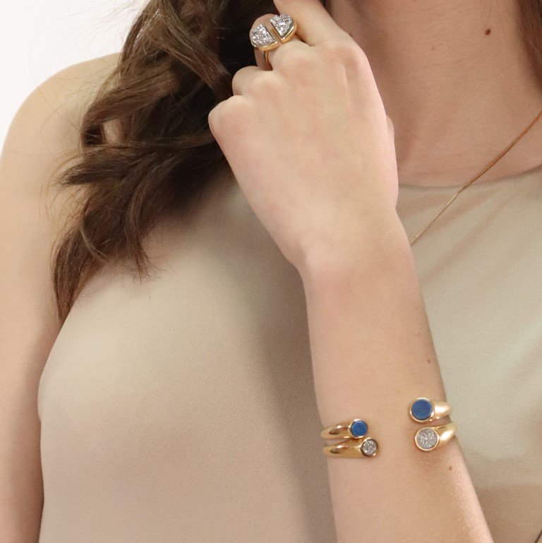 Bracelete Dourado Ajustável Pedra Feldspato Azul Royal Banhado a Ouro 18k Ania Store Leopoldina Dourado 2