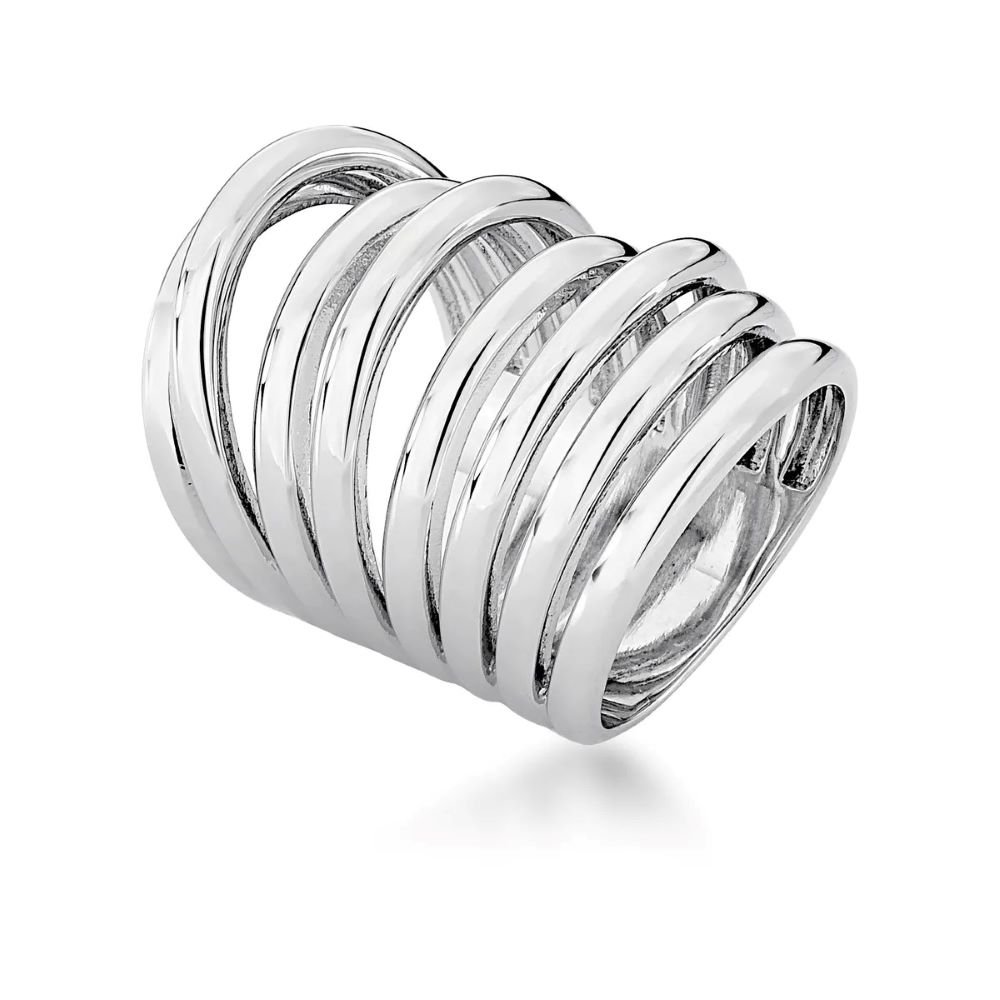 Anel Oito Aros Lisos Semijoia Banhado a Ródio Branco Ania Store Prata 1