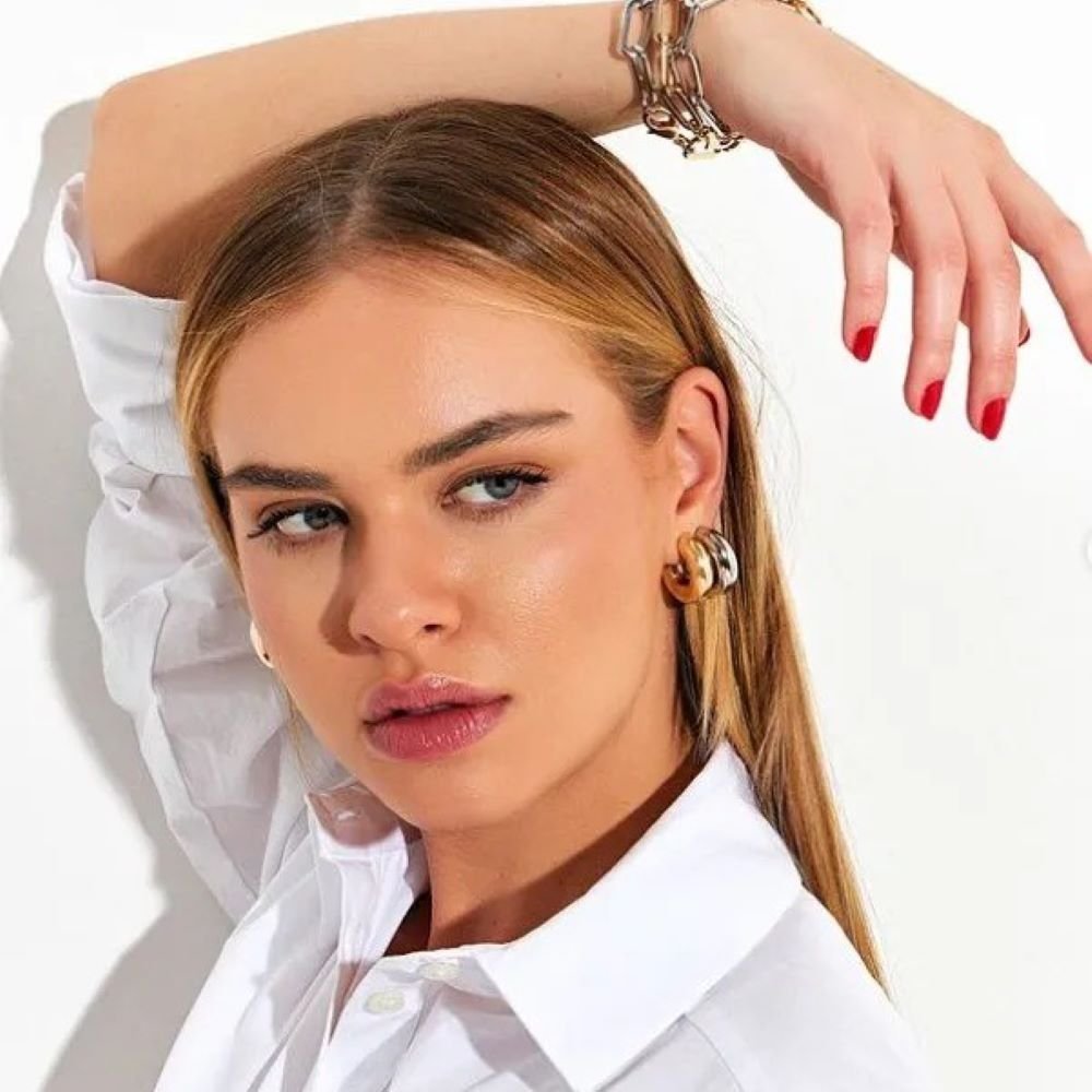 Brinco Argola Lisa Bold Semijoia Banhado a Ródio Branco Ania Store Prata 2