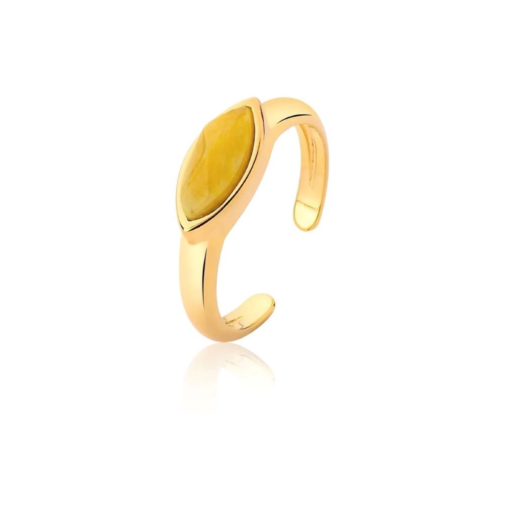 Anel Ajustável com Pedra Feldspato Amarelo Semijoia Banhado a Ouro 18k Ania Store