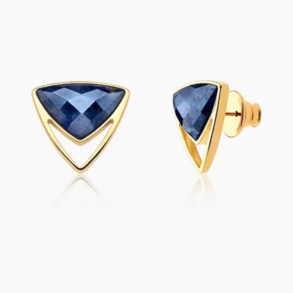 Brinco Geométrico com Pedra Natural Semijoia Banhado a Ouro 18k Ania Store Dourado 1