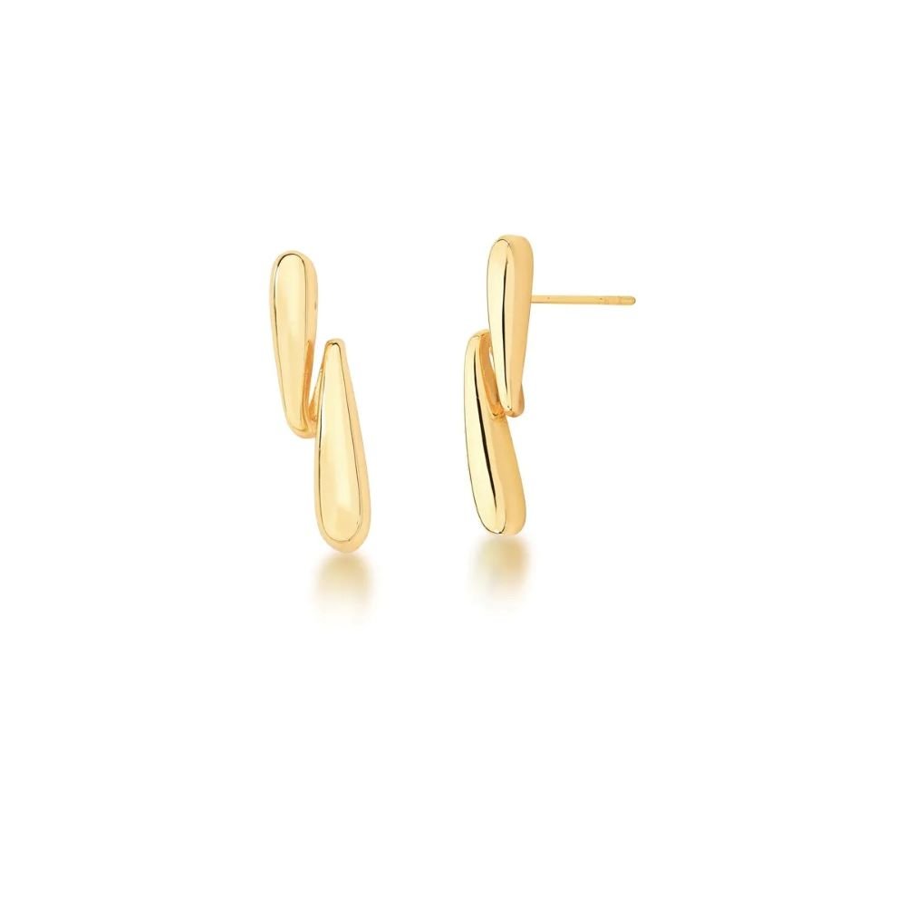 Brinco Gotas Duplas Semijoia Banhado a Ouro 18K Ania Store Dourado 1