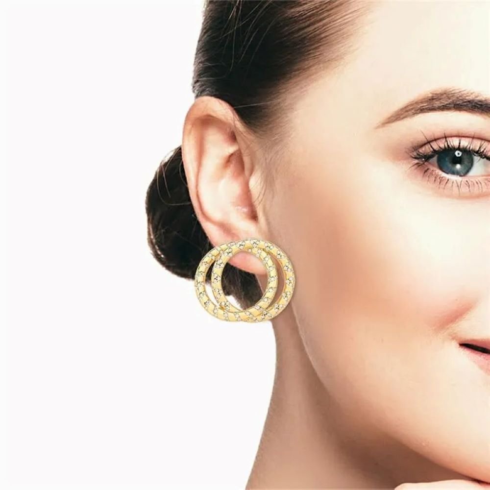Brinco Circular Duplo Cravejado Semijoia Banhado a Ouro 18K Ania Store Dourado 2