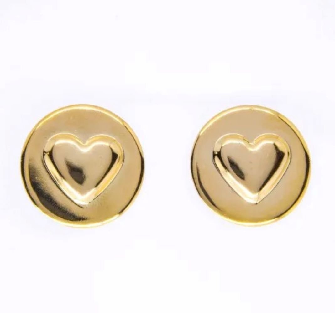 Brinco Redondo Coração Semijoia Banhado a Ouro 18K Ania Store
