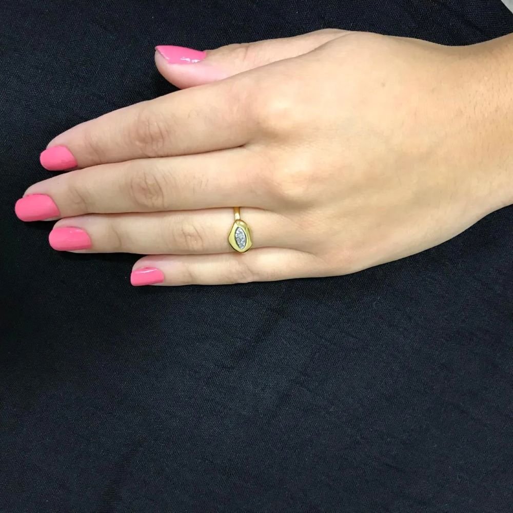 Anel com Pedra Natural Drusa Semijoia Banhado a Ouro 18K Ania Store Dourado 2