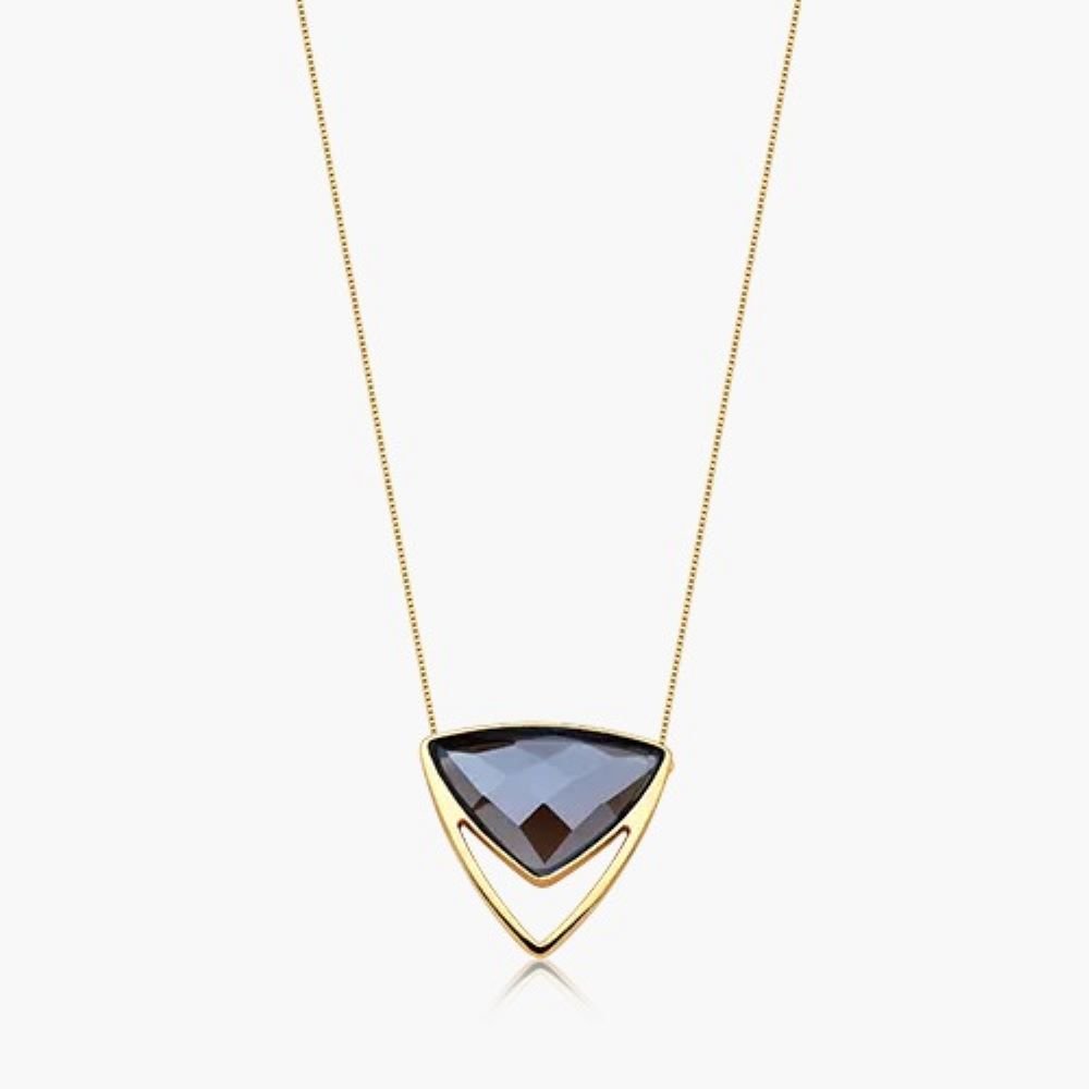 Colar com Pedra Natural Quartzo Fumê Semijoia Banhado a Ouro 18k Ania Store Dourado 1