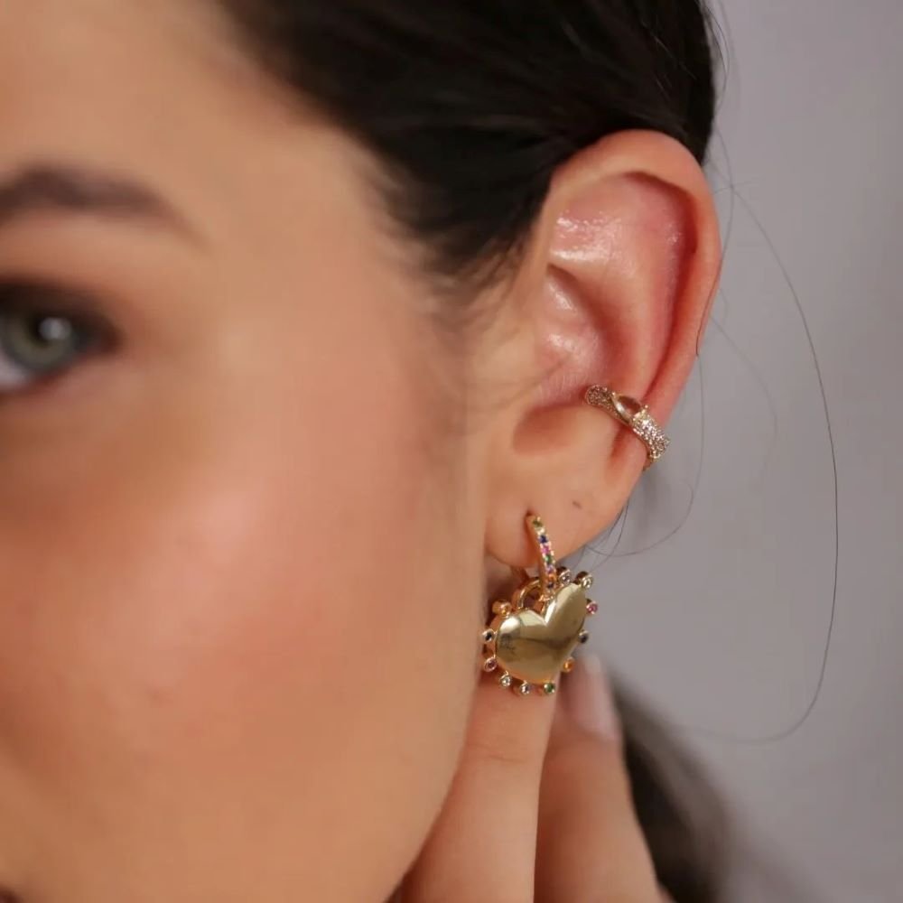 Piercing de Pressão Cravejado com Gota Dourado e Zircônias Banhado a Ouro 18K Ania Store Dourado 3