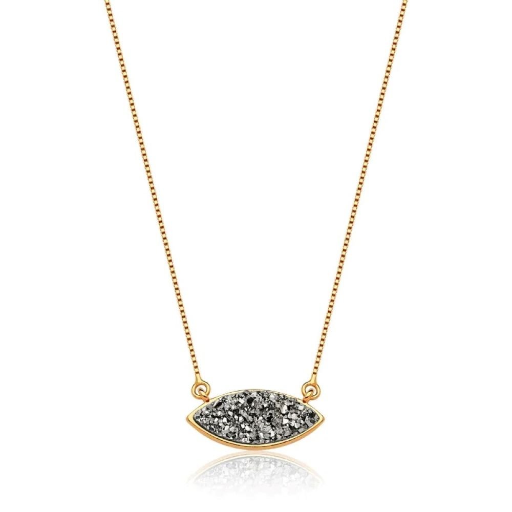 Colar Navete Pedra Drusa Banhado a Ouro 18k Ania Store Dourado 1