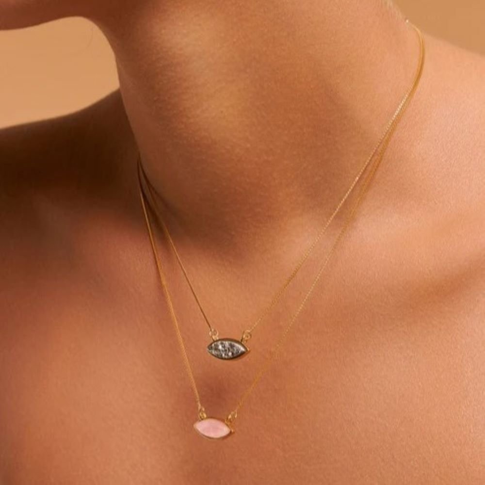 Colar Navete Pedra Drusa Banhado a Ouro 18k Ania Store Dourado 2