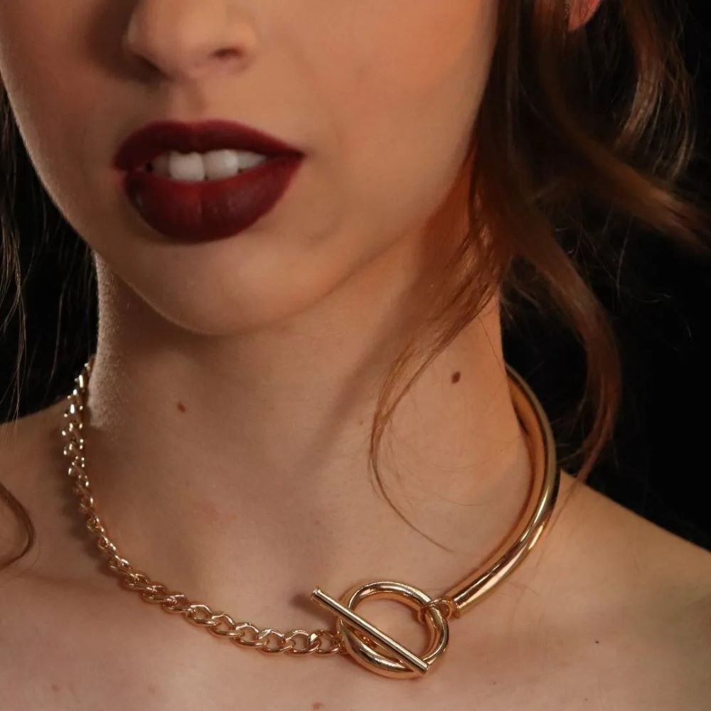 Colar Choker Assimétrico Semijoia Banhada a Ouro 18K Ania Store Dourado/Prata 3