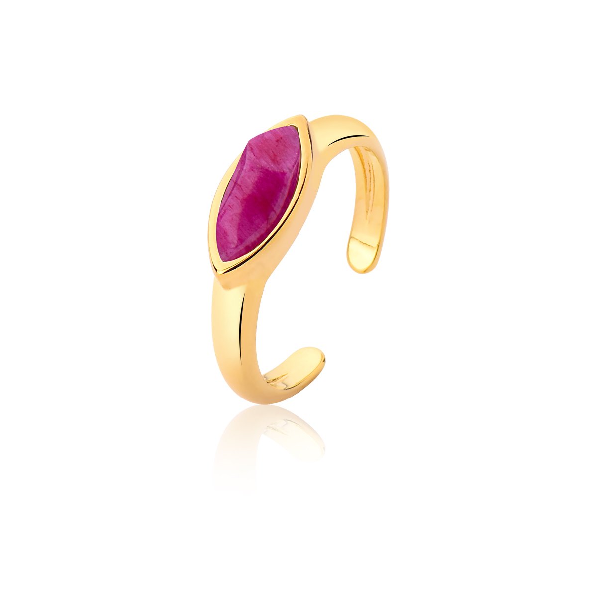 Anel Ajustável com Pedra Feldspato Rosa Pink Semijoia Banhado a Ouro 18k Stéphanie Rosa 1